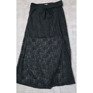 Black Lace Maxi Skirt Large Whimsigoth Y2K Vamp Floral